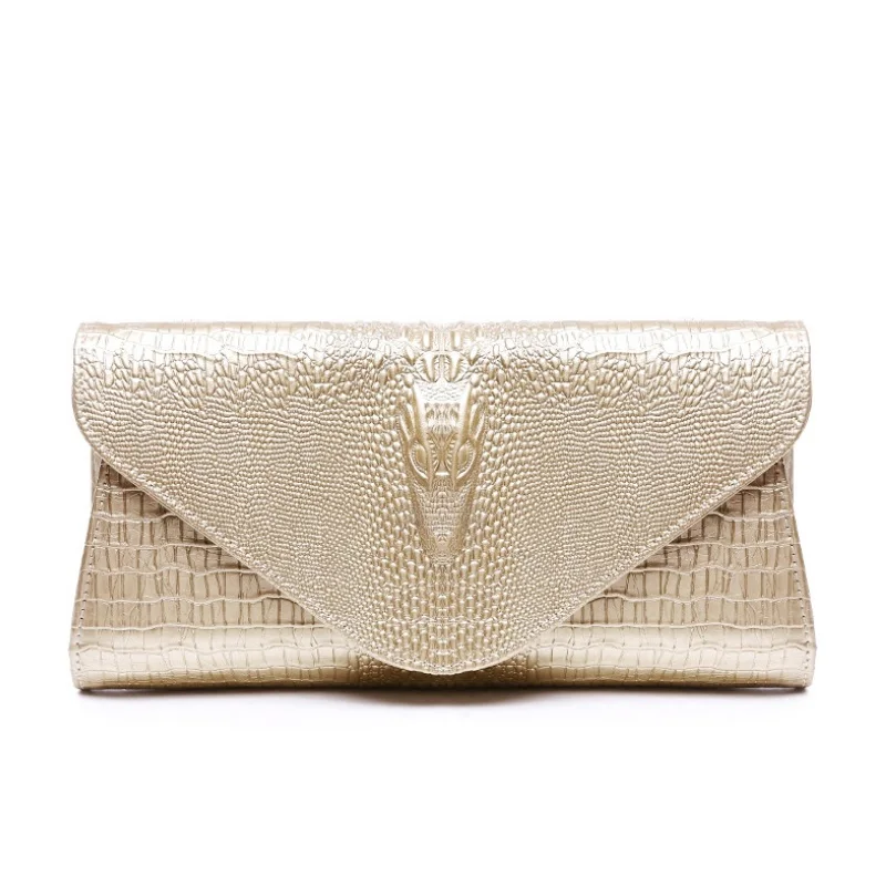 

Genuine Leather Crocodile Pattern Handbag Women Designer Chain Shoulder Bags Ladies Fashion Evening Clutch Bag Luxury Gold Purse
