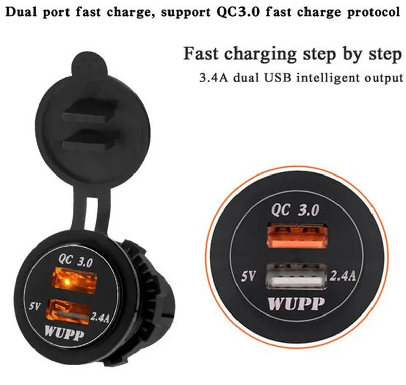 WUPP разъем питания автомобильное быстрое зарядное устройство QC 3 0 двойной USB 5