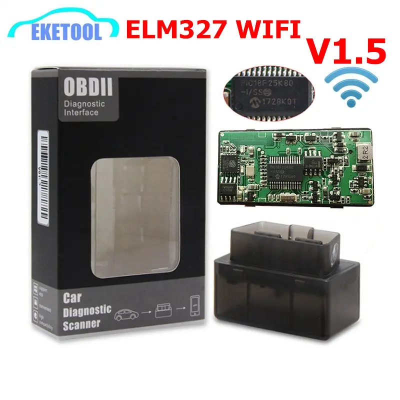 Мини wifi OBDII ELM327 V1.5 чип PIC18F25K80 OBD Автомобильный считыватель кодов Wi-Fi работает Android/IOS ELM 327 wifi аппаратное обеспечение V1.5