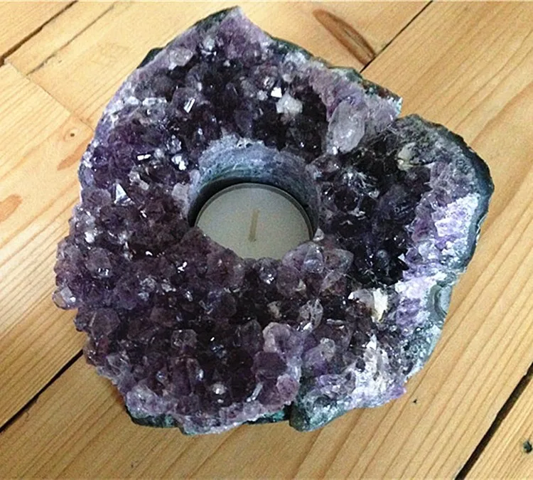 AMETHYST CRYSTAL CLUSTER TEA LIGHT CANDLE HOLDER GEODE HEALING NEW AGE PAGAN (5)