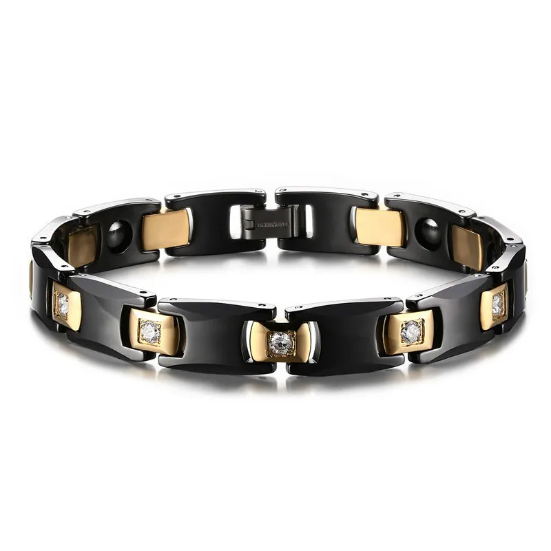 Men Jewelry Ceramic Back Gallstone Stainless Steel...