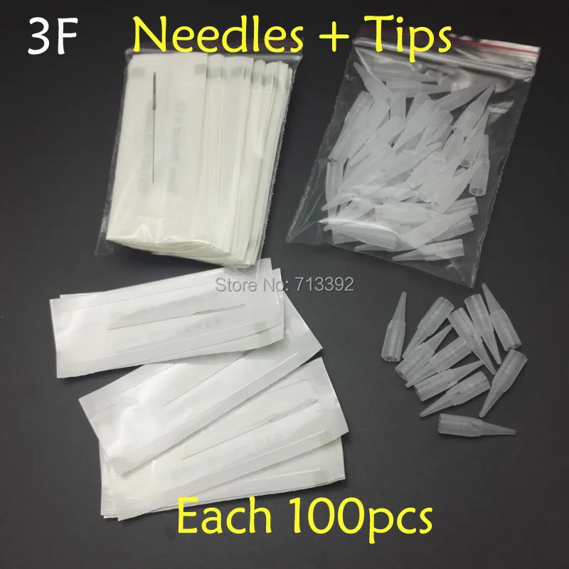 3F (Needles +Tips each 100pcs) Profession Sterilized Permanent Makeup