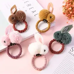 Лидер продаж милые дети обувь для девочек Корейский плюшевый кролик заколки для волос эластичные волосы группы детей многоцветные