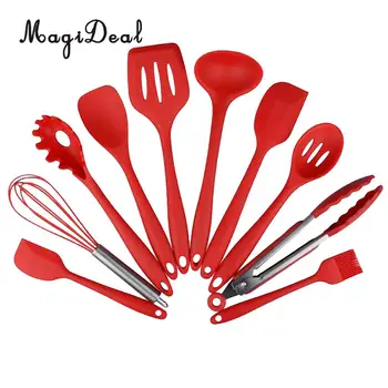 

MagiDeal 10PCS Soft Silicone Kitchen Utensil Set Silicone Spoon Baking Cooking Baking Essential kitchen gadget Tools Accessories