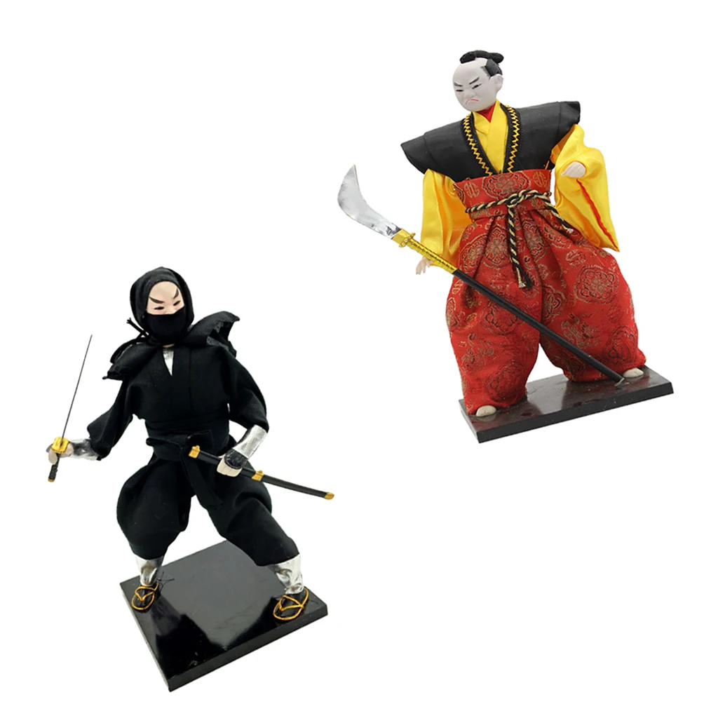 2Pcs 12'' Delicate Post-Modern Japanese Samurai Male Doll Figure Oriental Model Home Decoration Collection