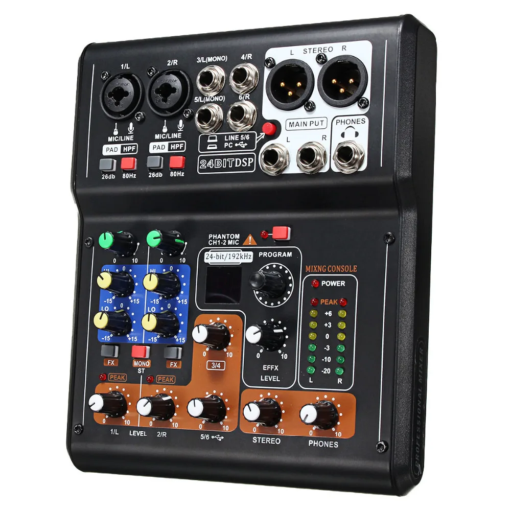 6channel Pro Live Studio Audio Sound Usb Mixer Mixing Console Phantom