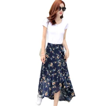Модные юбки с цветочным принтом Весна Лето Высокая талия Нерегулярные юбки-трубы женские длинные свободные повседневные юбки RE0555