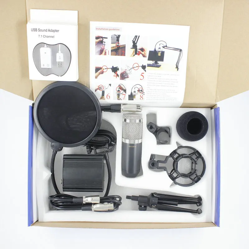 Конденсаторный микрофон BM800 Cardioid Pro Аудио Студийный для записи вокала + фантомное