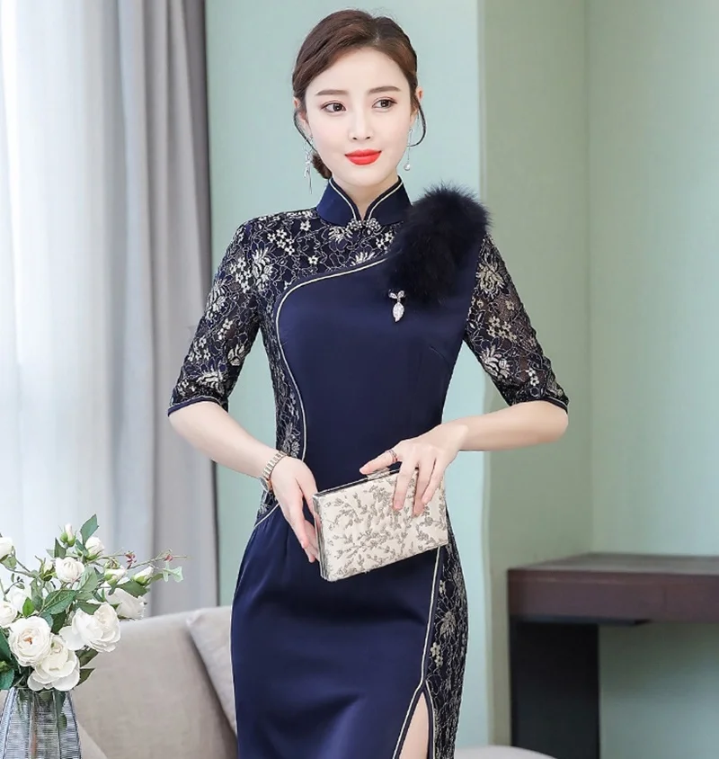 Сексуальное Восточное женское платье Cheongsam Qipao с высоким воротником, китайское традиционное платье, женское Макси вьетнамское платье TA1558