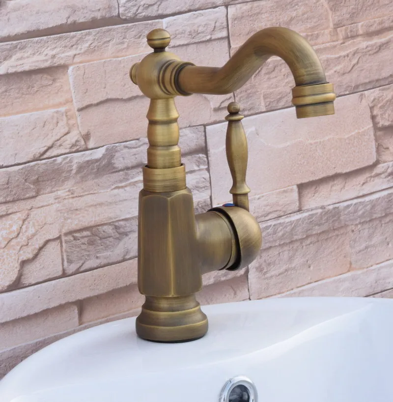 Antique Brass Single Hole Single Handle Lever Swivel Spout Kitchen Sink Bathroom Vessel Basin Faucet Mixer Tap anf249