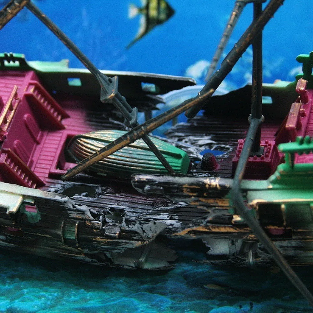 Plactic Fish Tank Decor Aquarium Ship Boat Air Split Shipwreck Wreck Sunk | Дом и сад