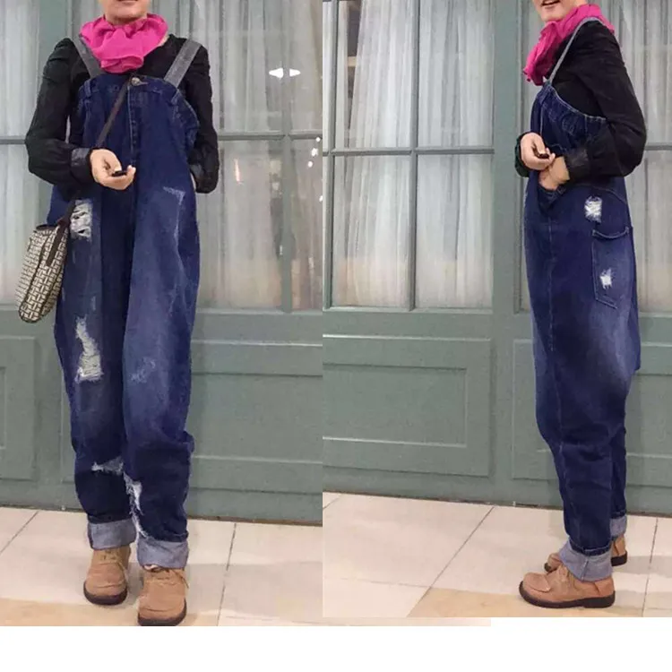 

2016 Spring jeans bib overalls pants big crotch pants
