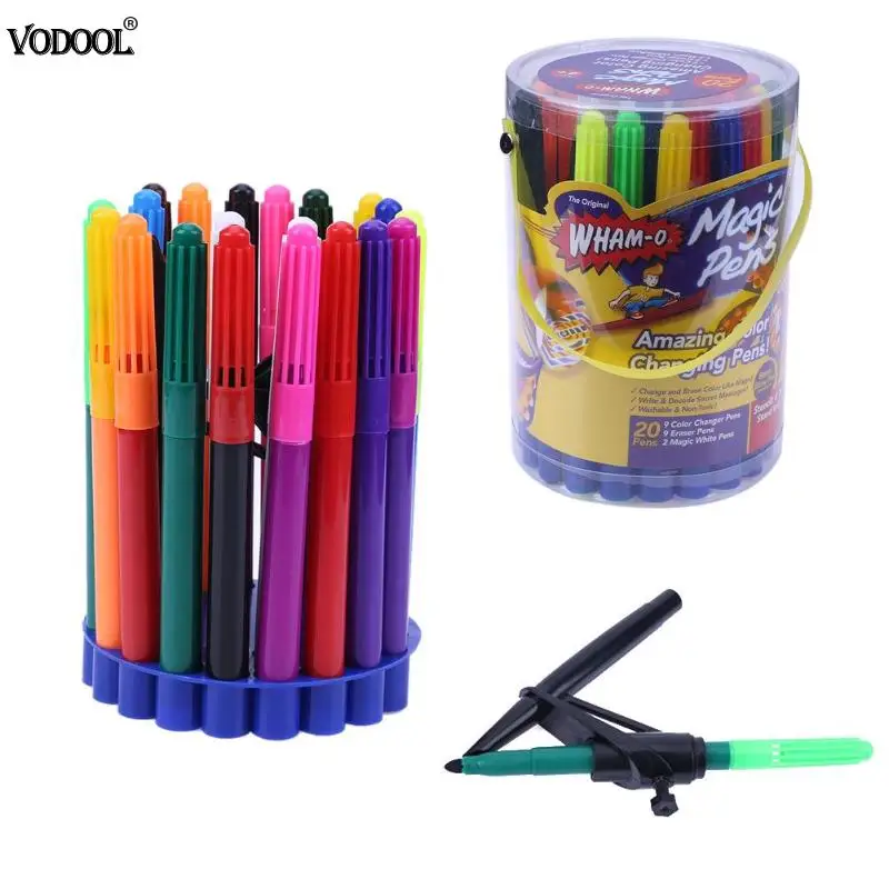 

VODOOL 20pcs/sets Washable Color Markers Pen Changing Magic Pen with Assistant Water Painting Drawing Tool Box School Supplies