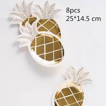 

8PCS/Lot Gold Pineapple Disposable Tableware Kids Birthday Favor Paper Plates Hawaii Luau Party Decoration Baby Shower Supplies