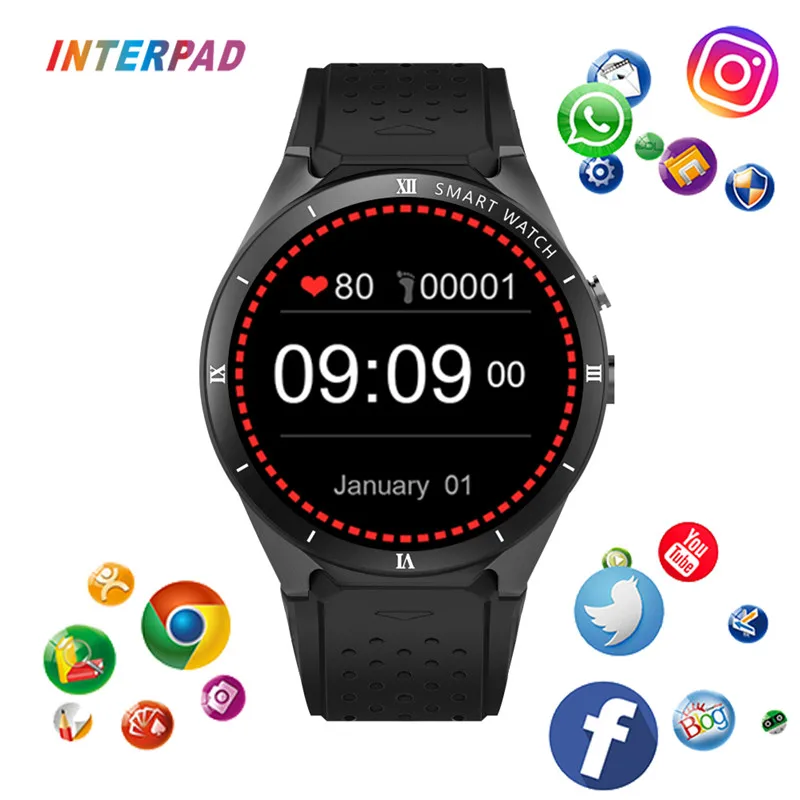 Interpad KW88 PRO 3G GPS WIFI Smart Watch MTK6580 With Camera 1GB RAM 16GB ROM Support