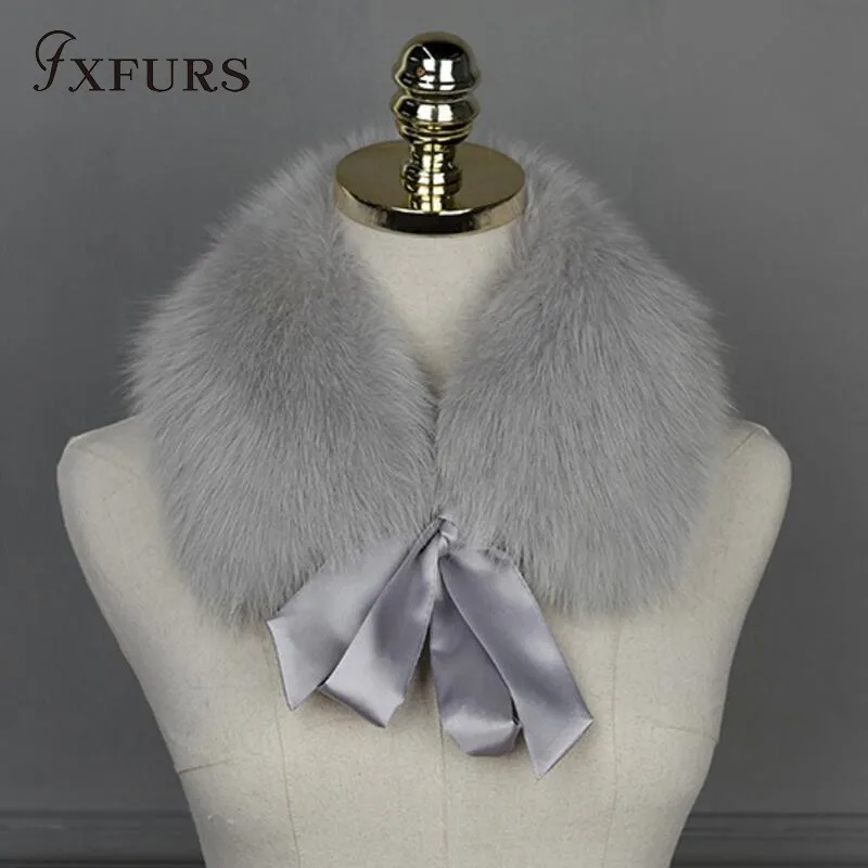 FXFURS Новая мода настоящий Лисий меховой воротник-шарф Обертывания женский зимний теплый меховой аксессуар муфельный очаровательный воротник для девочки - Цвет: grey