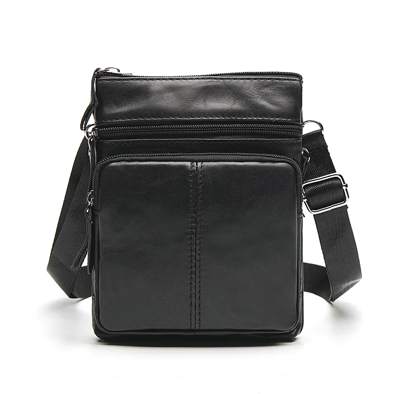 QIAOBAO Новейшая модная дизайнерская деловая мужская Сумка повседневная классическая сумка на молнии из воловьей кожи на плечо для мужчин сумка-мессенджер - Цвет: Черный