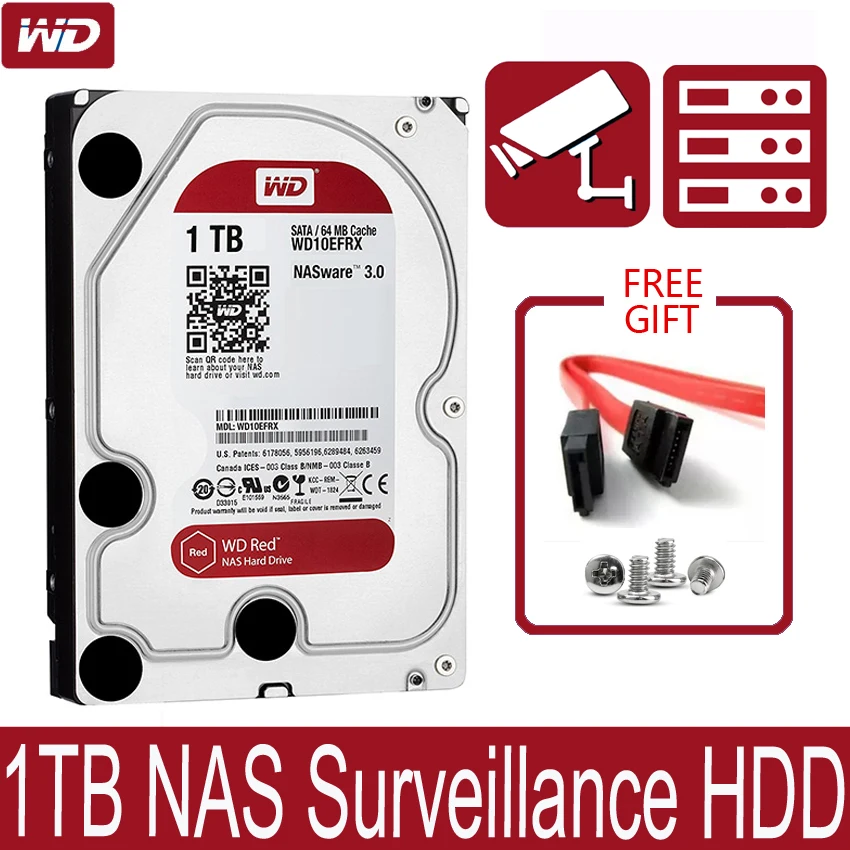 Сетевой накопитель WD10EFRX 1T 3 5 дюймовый NAS жесткий диск красный 1 ТБ 5400 об/мин 64 Мб