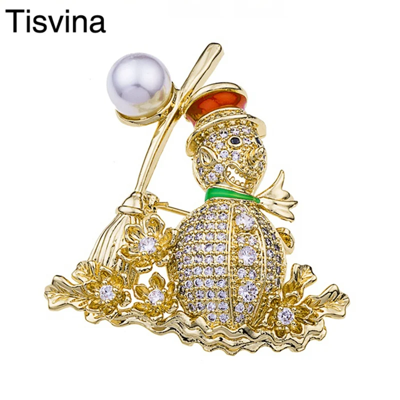 

Tisvina Women Pearl Snowman Brooches Men kid clothes Sweater Suit Accessories Brooch Pins jewelry Christmas gift for girlfriend