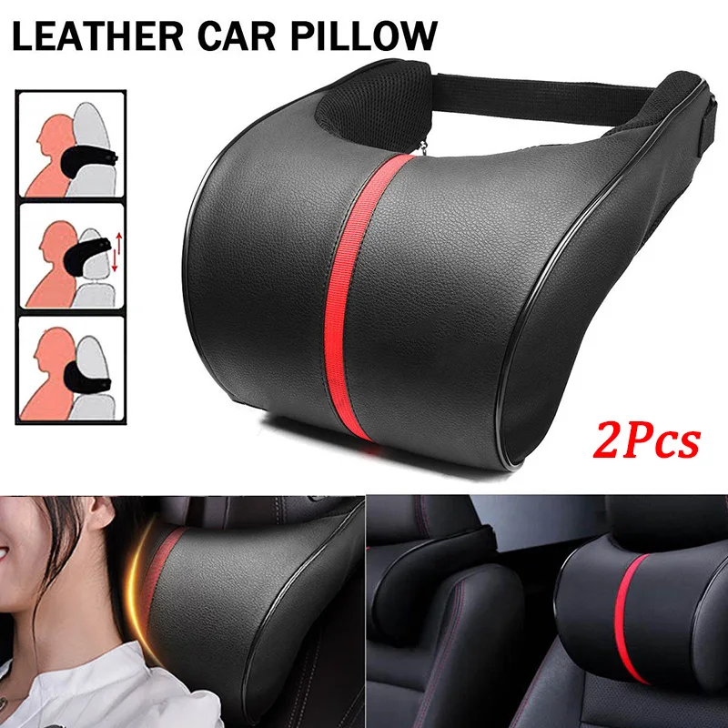 

Car Pillows Set Leather Auto Seat Head Neck Headrest Cushion Black+Red 657326