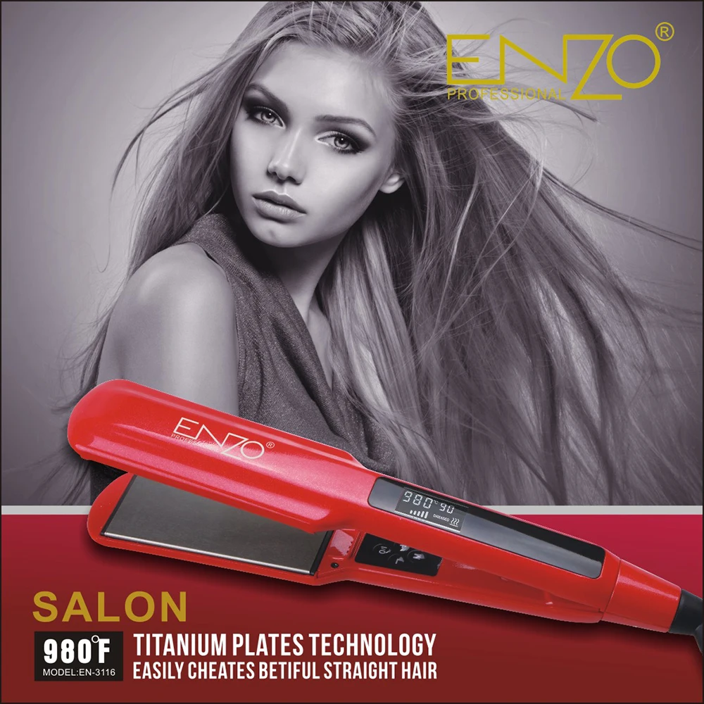 ENZO профессиональный керамический утюжок для выпрямления волос с цифровым ЖК-дисплеем, инструменты для салонов с двойным напряжением