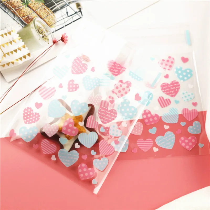 

Cute Heart Crystal Plastic OPP Bag Transparent Cellophane Baking Candy Cookie Gift Bag For Wedding Birthday Party Favors