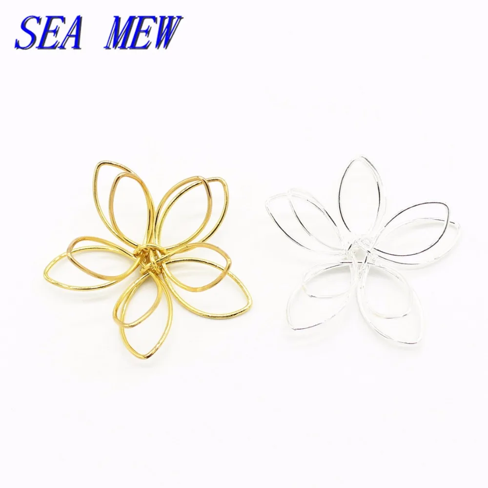 

SEA MEW 20PCS 36mm Metal Gold Silver Hollow Out Flowers Connectors Jewelry Findings For Jewelry Making