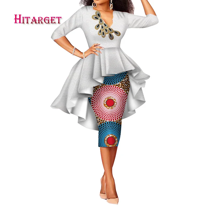 Африканская одежда комплект из двух предметов, юбка Африканский принт+ кружевная одежда 2 юбка из кусочков, комплекты для женщин, африканский кружевной топ и юбка wy3348 - Цвет: 21