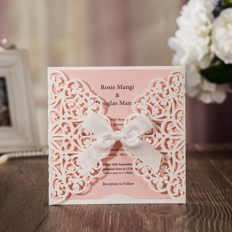 1pcs Sample Pink Laser Cut Luxury Wedding Invitation Card 