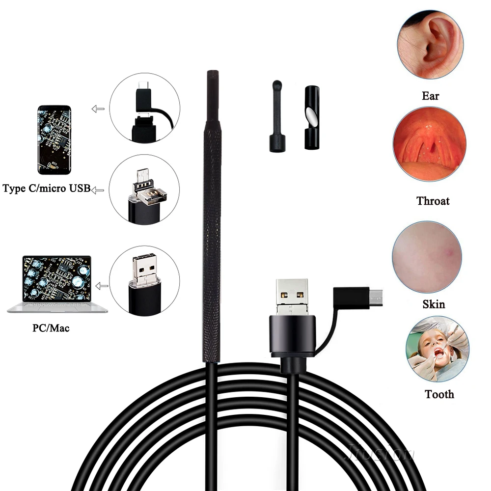 Мини эндоскоп камера ушной чистки USB кабель микро камера Инспекционная камера гибкий бороскоп для Android OTG телефона и ПК