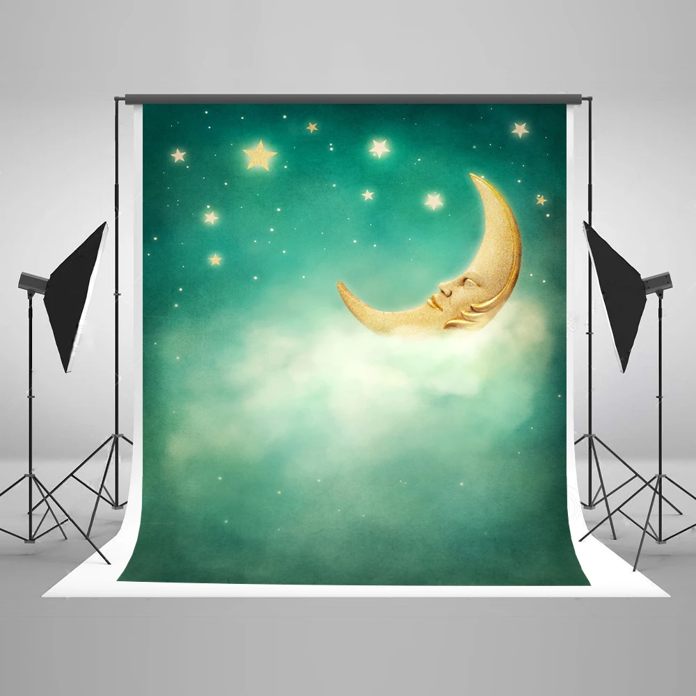 Kate 5x7ft / (1.5x2.2m) Cartoon Photography Backdrop Intracloud Moon Nigh Green Props Backdrops for Child | Электроника