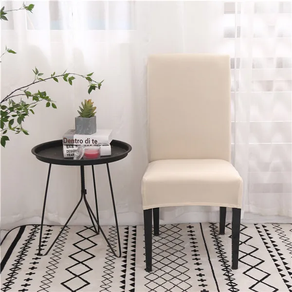 Однотонные чехлы на стулья из спандекса для столовой, эластичные чехлы на сиденья, защитный чехол на стул для ресторана банкета - Цвет: Beige White