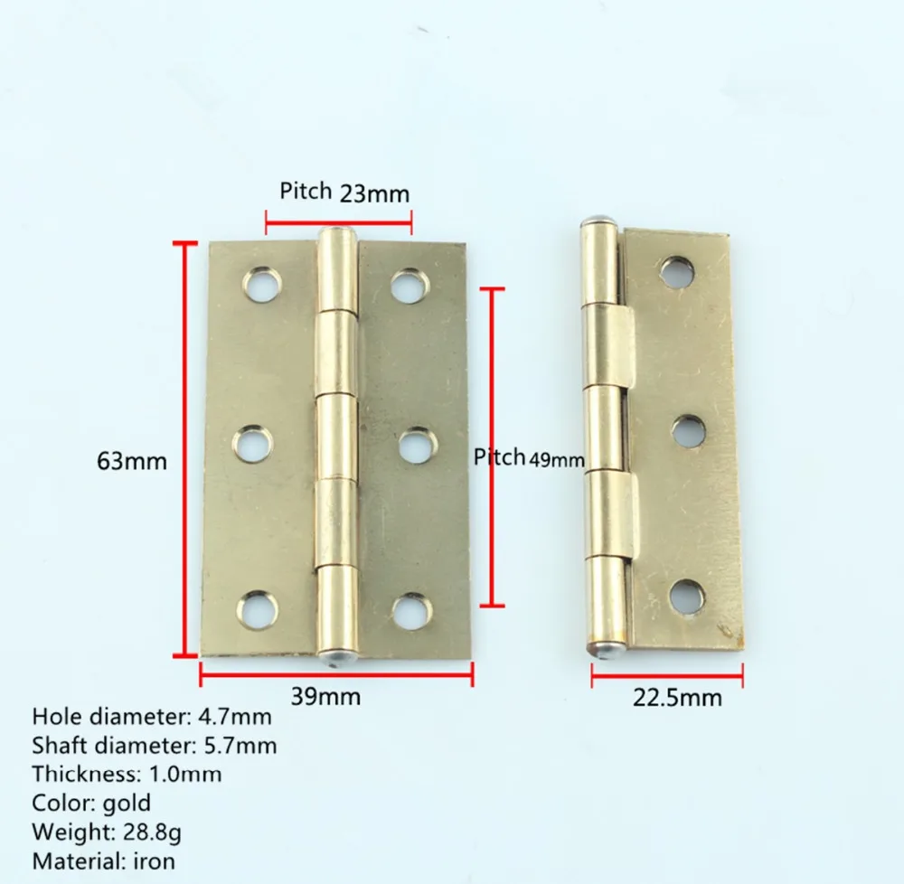 4 шт золотые 2,5 дюймовые петли, два дюймовые половинные петли, золотые мебельные петли 2,5 дюймовые петли, расширяющиеся 63*39*1,0