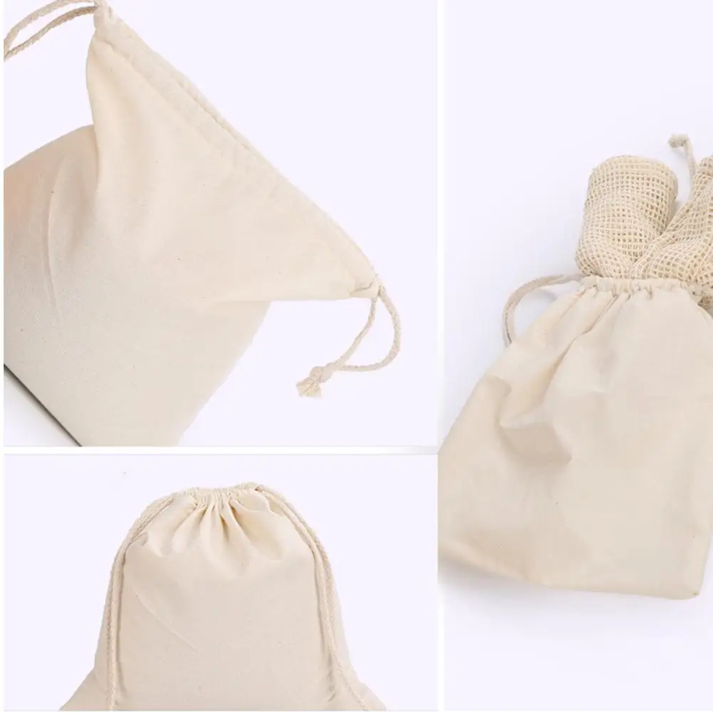 3PCS Drawstring Cotton Bag Eco Friendly Shopping Bag Bread Fruit Vegetable Organizer Cereal Grain Organizer For Home Outdoor