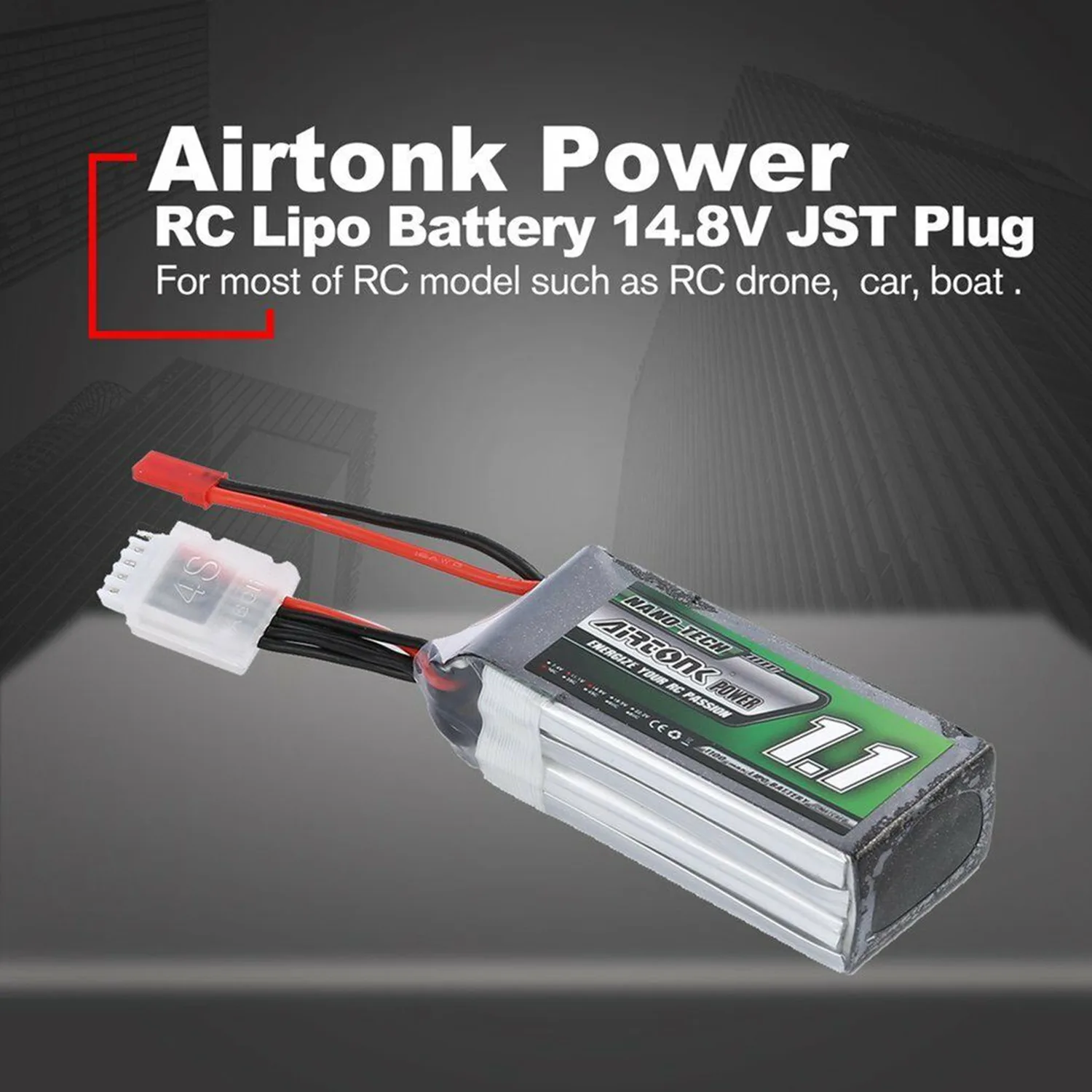 Airtonk 14,8 V 1100Mah 30C 4S 1P Lipo батарея Jst разъем для радиоуправляемого дрона автомобиля