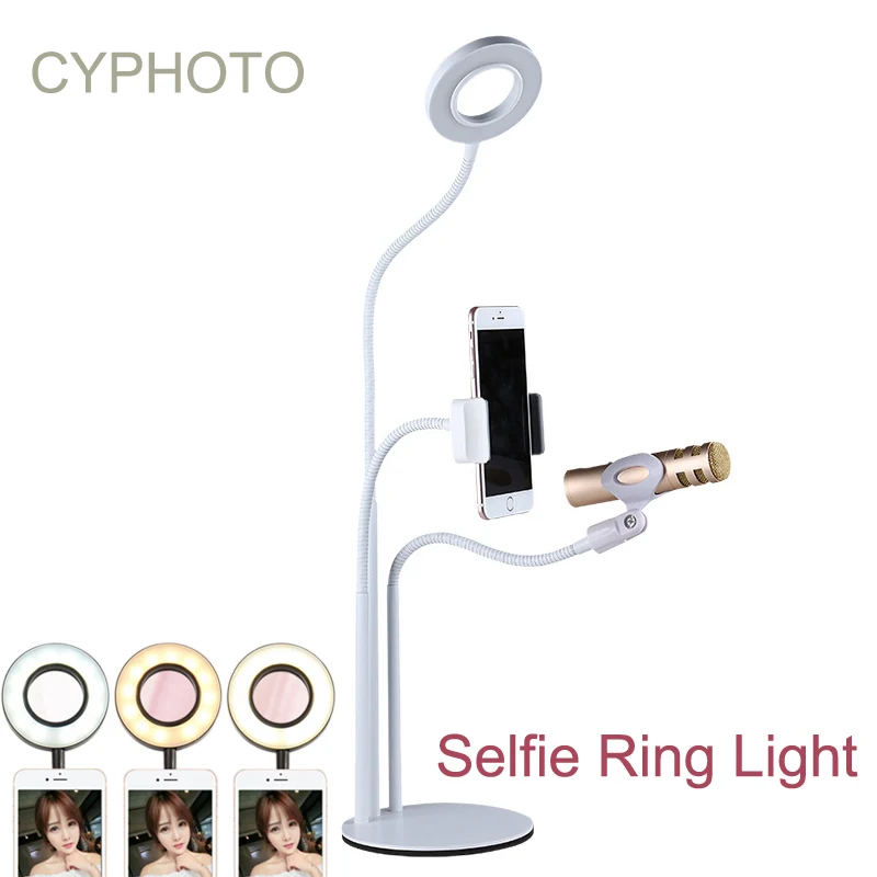 

3.5 inch LED Ring Light for Live Stream Selfie Photo Light 3 Color Lighting Desk Lamp with Moblie Phone Holder Microphone Clip