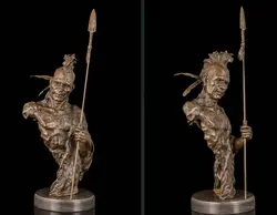 Арт-Деко Скульптуры Индийских Солдат Воин Удержания Копья Главный Бюст Бронзовая Статуя R0713
