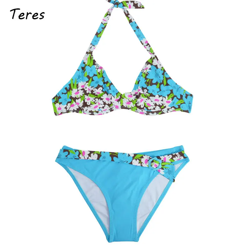 Teres Винтаж бикини для женщин сексуальный цветочный принт женский купальник ретро полосатый купальный костюм летняя пляжная одежда бикини