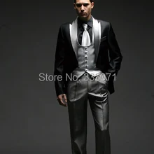 Изготовление под заказ высокого качества 3 шт. черные мужские Костюмы западные свадебные смокинги Выпускной Жених куртка+ Брюки для девочек+ галстук+ жилет+ Hanky