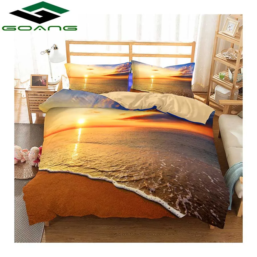 GOANG 3d bedding set setting sun scenery bed linen duvet cover bed cover set pillow case twin bedding set luxury home textile - Цвет: Синий