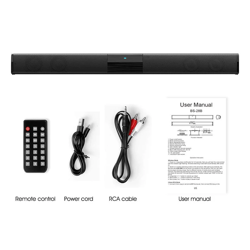 

Soundbar, 22-Inch Speaker for TV Sound bar 2.0 Channel Wired & Wireless Bluetooth with Built-in Subwoofers and Batteries
