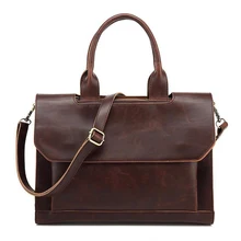 14 Inch High Quality Men Handbags Vintage Leather Briefcase Leather Laptop Bag Bolsa Masculina Office Bags for Man