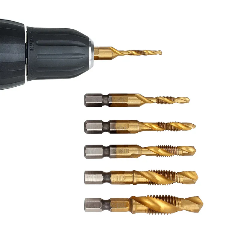 Neoteck 6Pcs/set hss Hexagon Hex Metric drill bit Tap Countersink Screw Thread M3 M4 M5 M6 M8 M10 Hand Tools Silver Gold Color