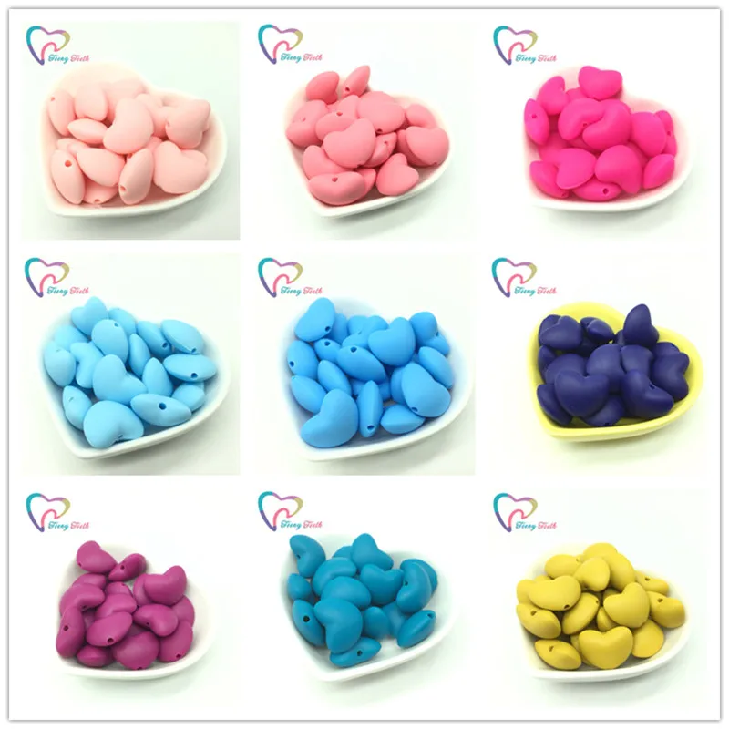 

Teeny Teeth 10 PCS Hot Heart Shape Loose Silicone Beads For Teething Necklace Silicone Heart Loose Beads For Baby Toys BPA Safe