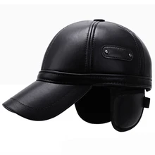 HT2007 бейсбольная Кепка из искусственной кожи, Мужская Регулируемая зимняя бейсбольная кепка, теплая шапка для папы, зимняя мужская Кепка с ушками для мужчин, бейсболка