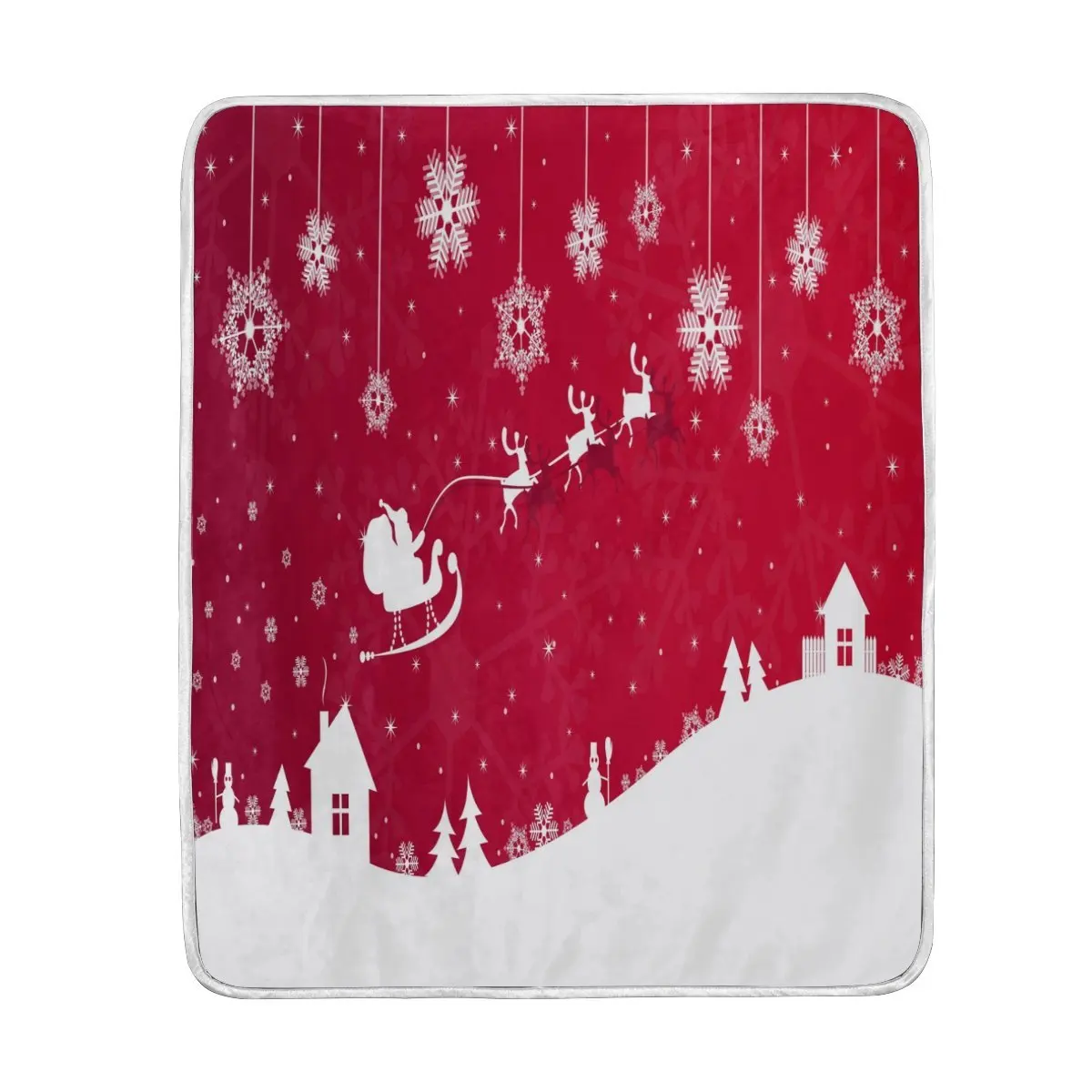 Merry Christmas Tree Santa Clause Snowflake Red Blanket Soft Warm Cozy