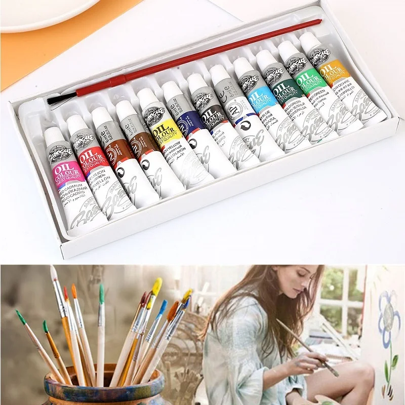 

1Pc 6ml 12 Colors Oil Painting Set with 1 Brush Pen Fine Painting Art Acrylic Pigment Professional Oil Colors Paints Supplies