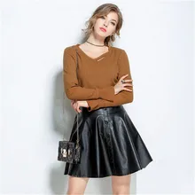 Модная женская трикотажная футболка больших размеров на весну и осень, v-образный вырез, рожок, рукав-пагода, пуловеры, свитер для женщин