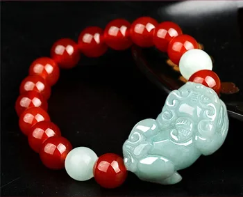 

natural Jadeite A Stone PIXIU Bracelet New Cute Handmade Carved With Red/Black Beads Women Men's Gift Bracelets Jades Jewelry