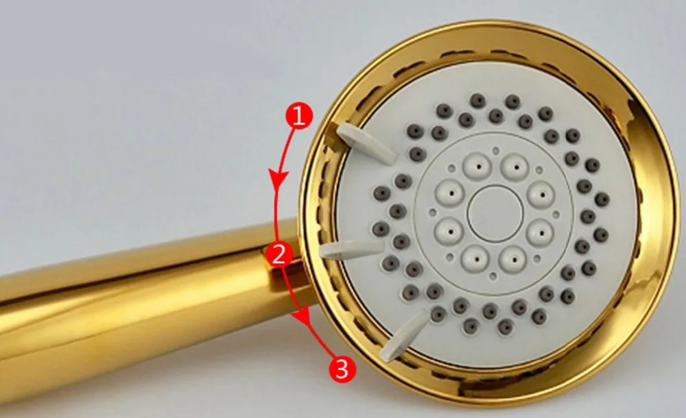 Твердая медь Позолоченные Три функции ручной душ роскошный Batnroom ручная душевая головка с золотым держателем и душевой шланг BD667